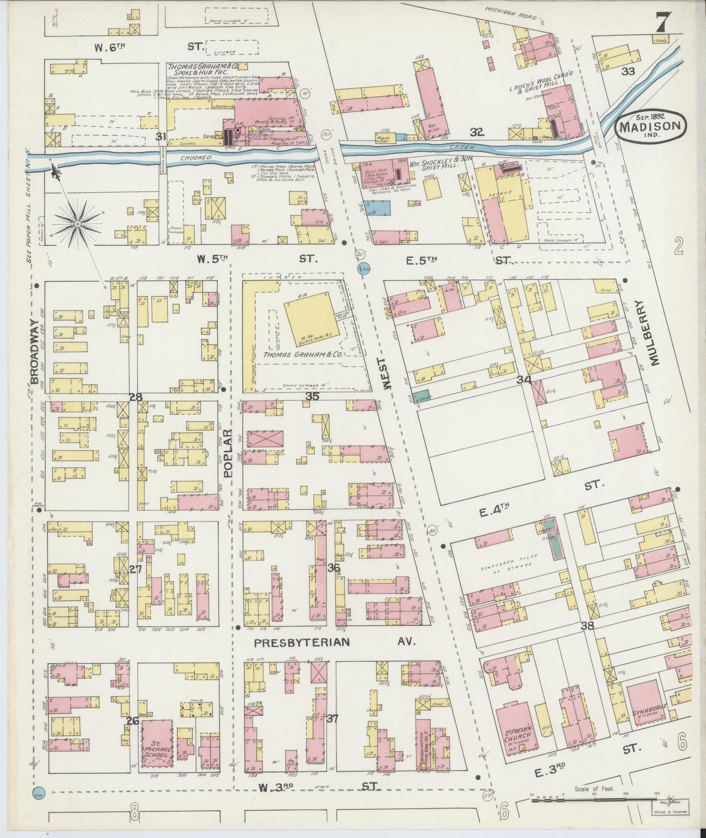 Sanborn Fire Insurance Map from Madison, Jefferson County, Indiana (1892), Sheet #0007 - Complete Map Set gallery image, historic Sanborn map, vintage wall art, Indiana Indiana