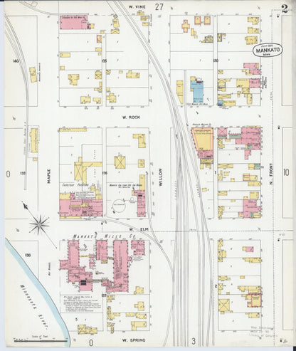Sanborn Fire Insurance Map from Mankato, Blue Earth County, Minnesota (1900), Sheet #0002 - Complete Map Set gallery image, historic Sanborn map, vintage wall art, Minnesota Minnesota
