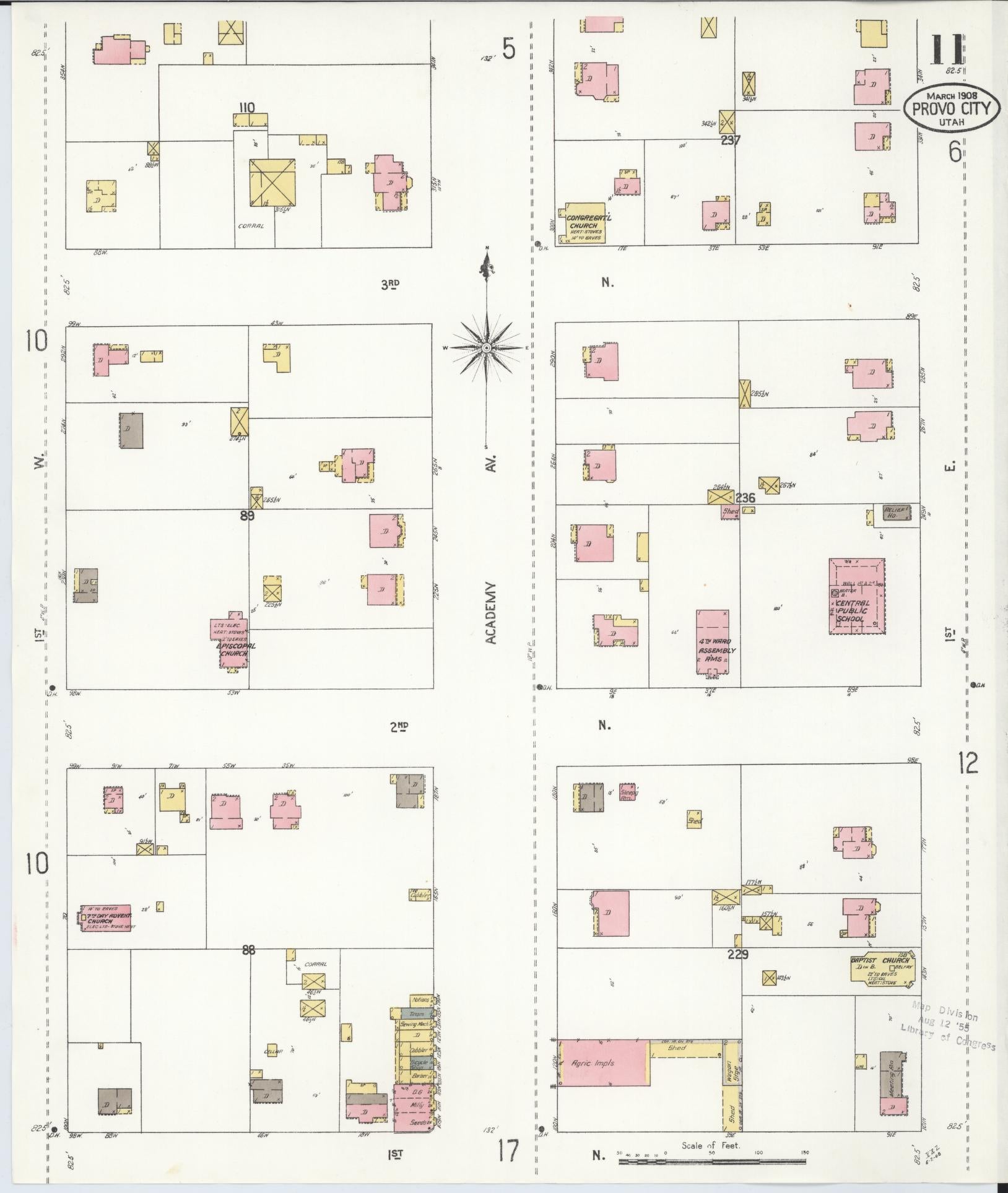 Sanborn Fire Insurance Map from Provo, Utah County, Utah (1908), Sheet #0011 - Complete Map Set gallery image, historic Sanborn map, vintage wall art, Provo Utah