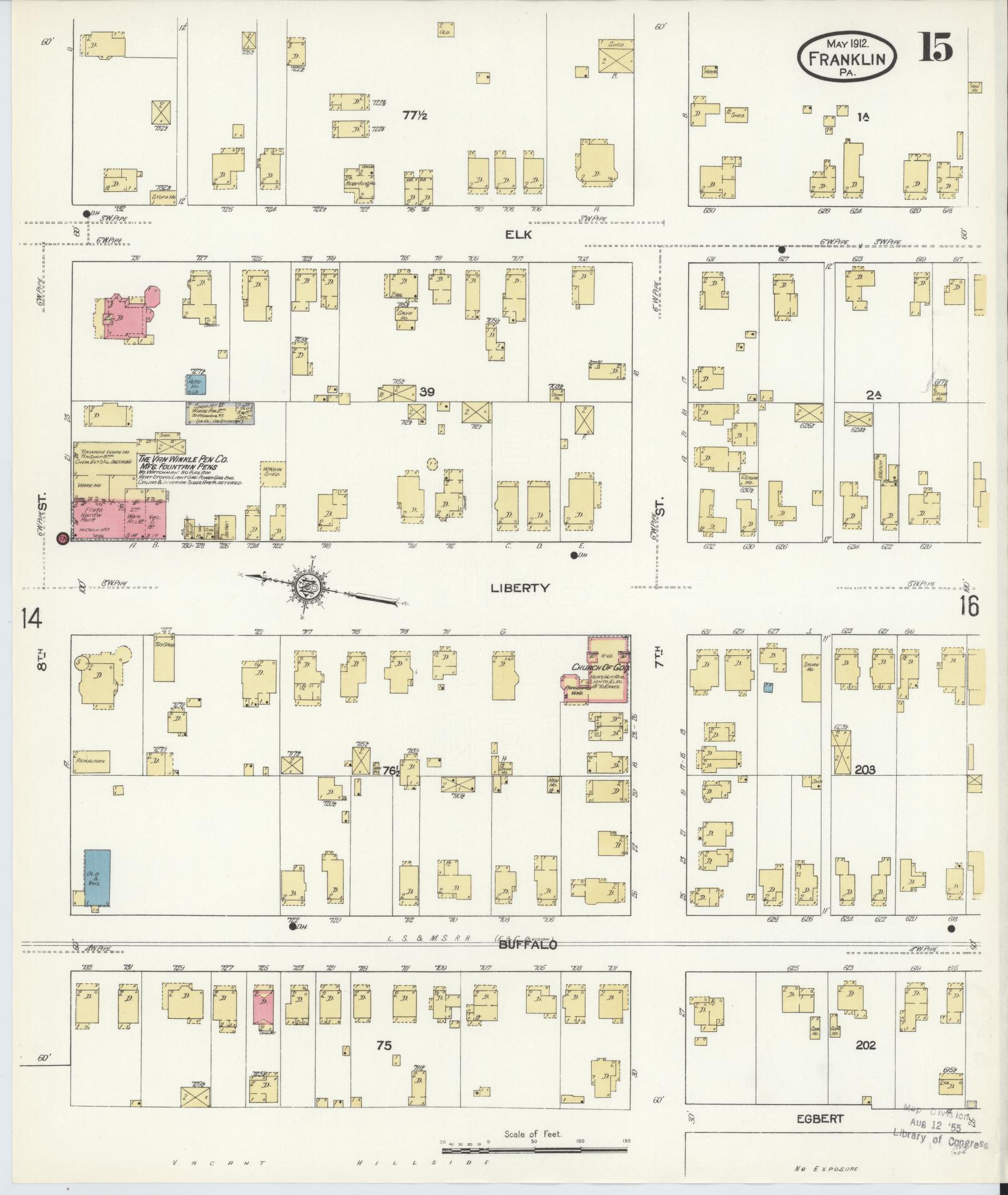 Sanborn Fire Insurance Map from Franklin, Venango County, Pennsylvania (1912), Sheet #0015 - Historic Sanborn Fire Insurance Map Print, vintage old map wall art, antique decor, genealogy gift, Pennsylvania Pennsylvania map