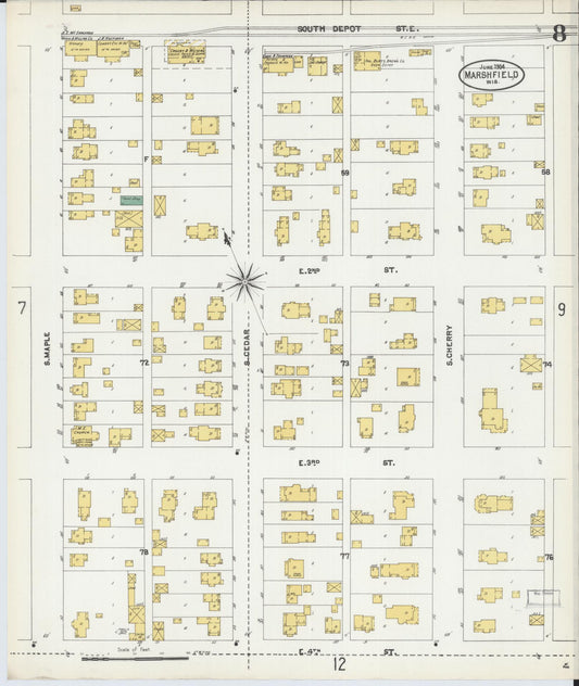 Sanborn Fire Insurance Map from Marshfield, Wood County, Wisconsin (1904), Sheet #0008 - Historic Sanborn Fire Insurance Map Print, vintage old map wall art, antique decor, genealogy gift, Wisconsin Wisconsin map