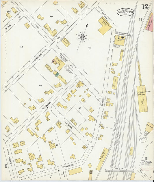 Sanborn Fire Insurance Map from Winchendon, Worcester County, Massachusetts (1904), Sheet #0012 - Historic Sanborn Fire Insurance Map Print, vintage old map wall art, antique decor, genealogy gift, Massachusetts Massachusetts map