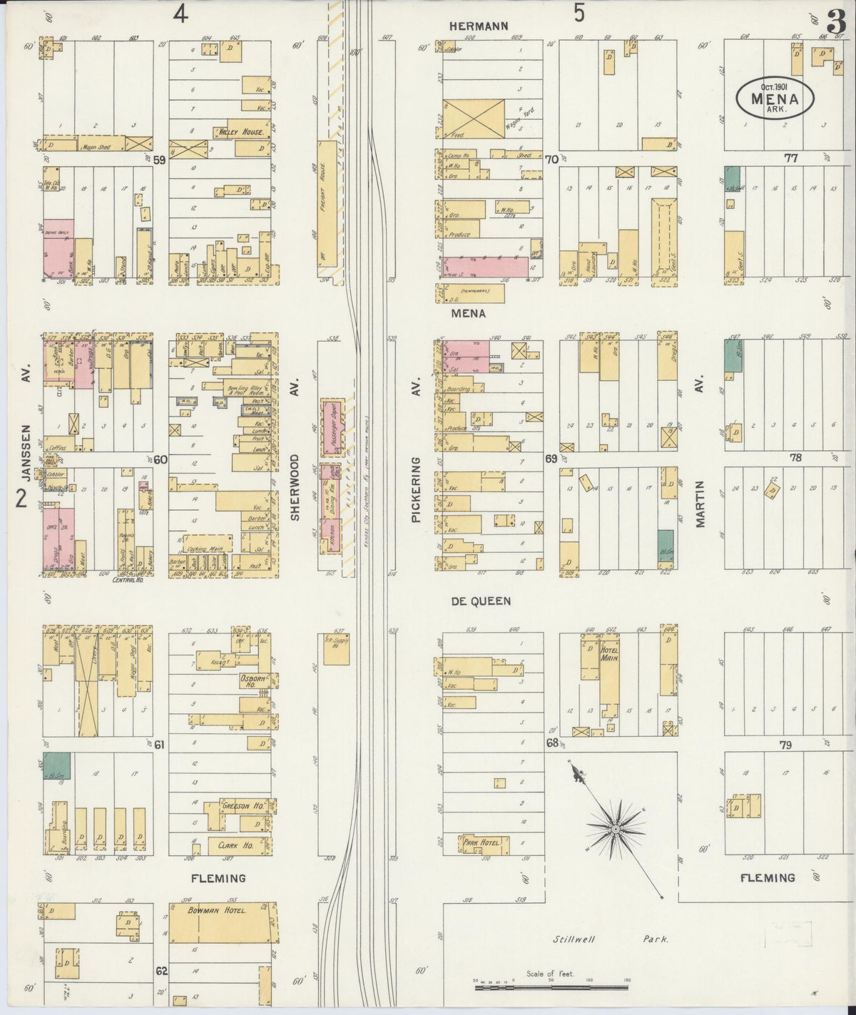 Sanborn Fire Insurance Map from Mena, Polk County, Arkansas (1901), Sheet #0003 - Complete Map Set gallery image, historic Sanborn map, vintage wall art, Arkansas Arkansas