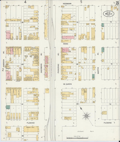 Sanborn Fire Insurance Map from Mena, Polk County, Arkansas (1901), Sheet #0003 - Complete Map Set gallery image, historic Sanborn map, vintage wall art, Arkansas Arkansas