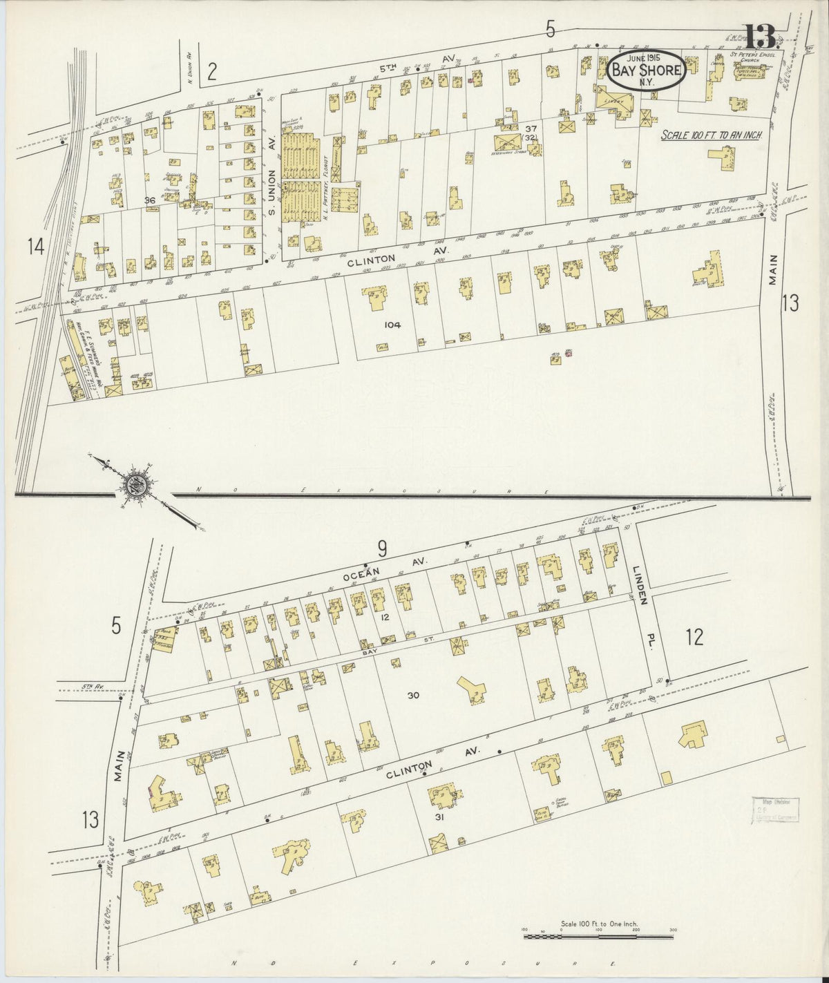 Sanborn Fire Insurance Map from Bay Shore, Suffolk County, New York (1915), Sheet #0013 - Complete Map Set gallery image, historic Sanborn map, vintage wall art, New York New York