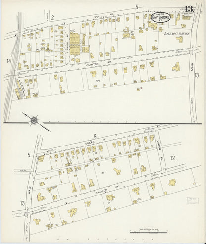Sanborn Fire Insurance Map from Bay Shore, Suffolk County, New York (1915), Sheet #0013 - Complete Map Set gallery image, historic Sanborn map, vintage wall art, New York New York