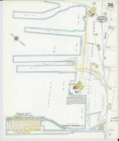 Sanborn Fire Insurance Map from Ashland, Ashland County, Wisconsin (1909), Sheet #0036 - Historic Sanborn Fire Insurance Map Print, vintage old map wall art, antique decor, genealogy gift, Wisconsin Wisconsin map