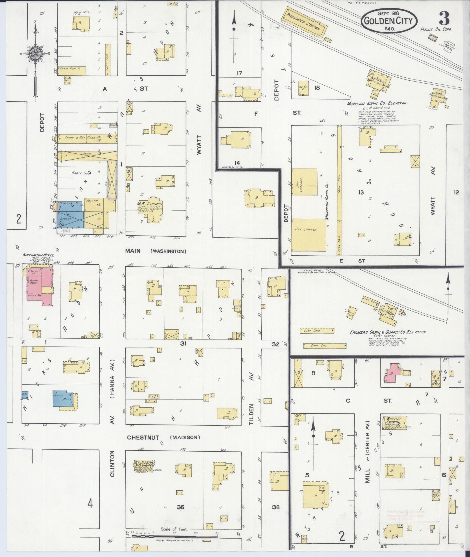 Sanborn Fire Insurance Map from Golden City, Barton County, Missouri (1918), Sheet #0003 - Complete Map Set gallery image, historic Sanborn map, vintage wall art, Missouri Missouri