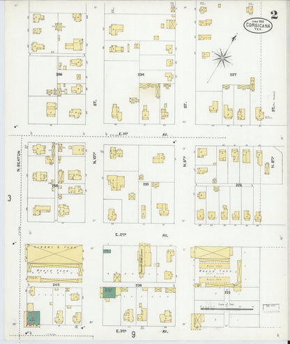 Sanborn Fire Insurance Map from Corsicana, Navarro County, Texas (1905), Sheet #0002 - Complete Map Set gallery image, historic Sanborn map, vintage wall art, Texas Texas