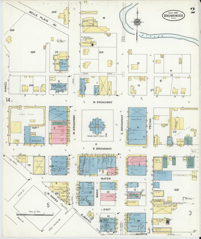 Sanborn Fire Insurance Map from Brownwood, Brown County, Texas (1909), Sheet #0002 - Historic Sanborn Fire Insurance Map Print, vintage old map wall art, antique decor, genealogy gift, Texas Texas map