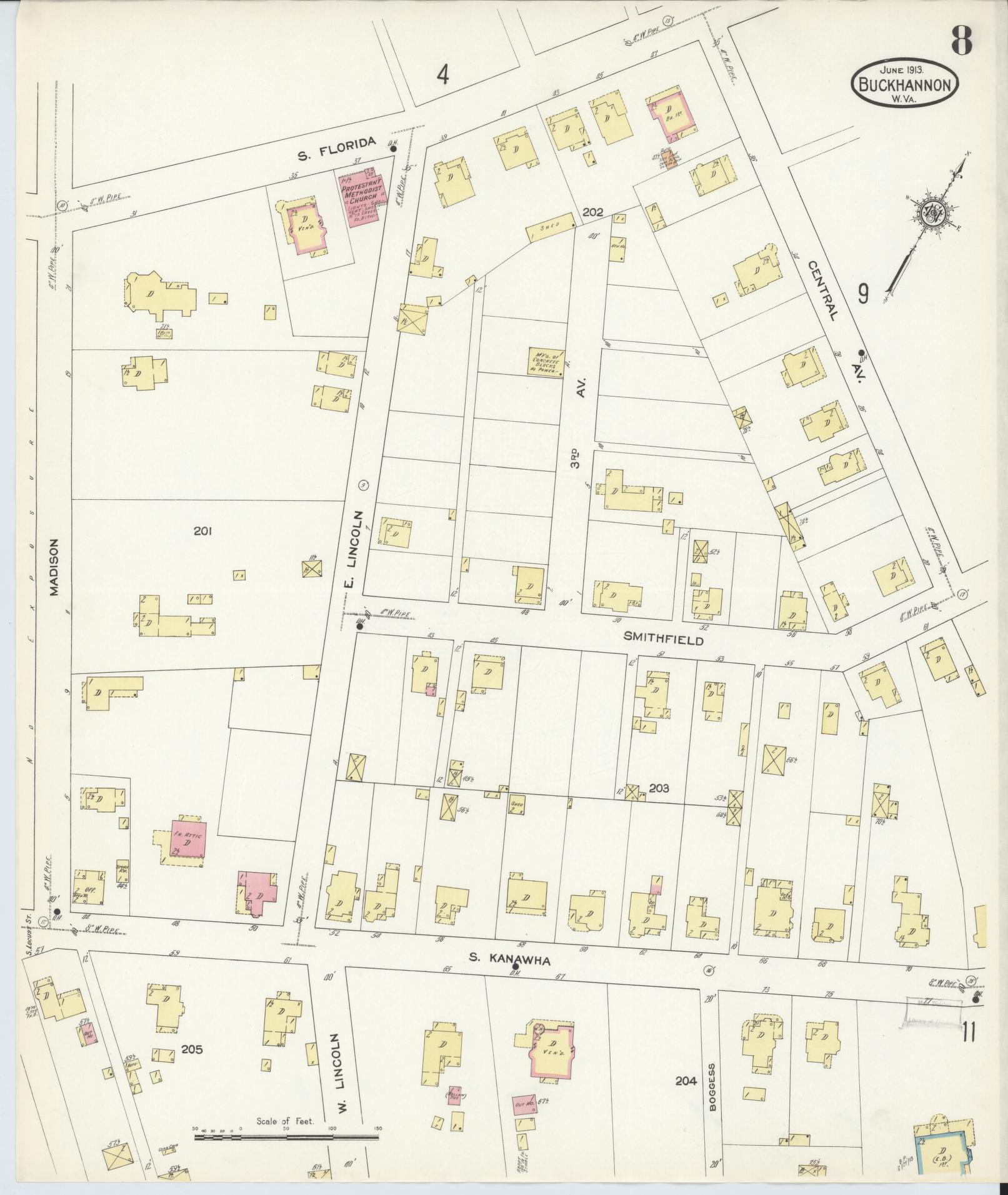 Sanborn Fire Insurance Map from Buckhannon, Upshur County, West Virginia (1913), Sheet #0008 - Complete Map Set gallery image, historic Sanborn map, vintage wall art, West Virginia West Virginia