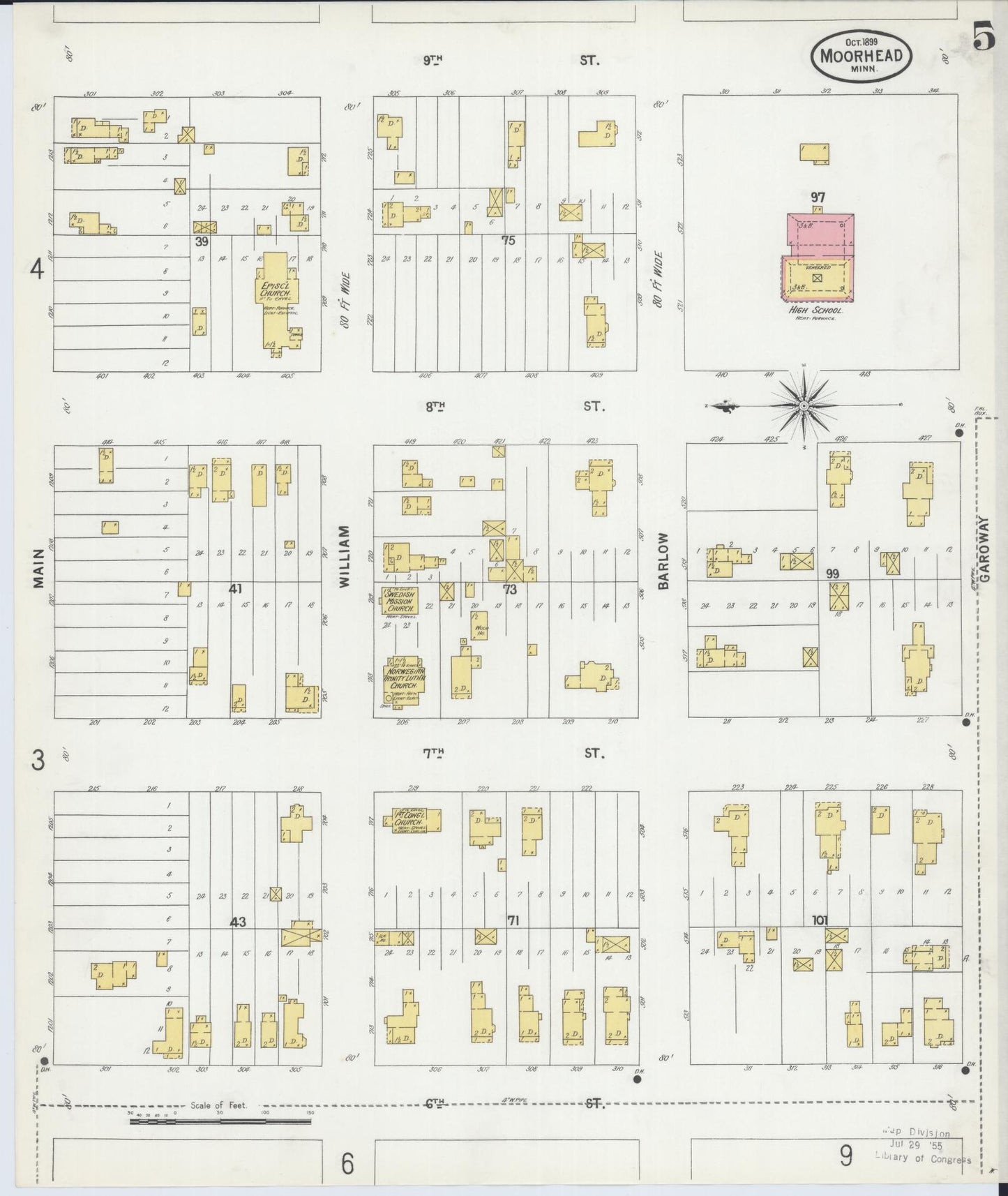 Sanborn Fire Insurance Map from Moorhead, Clay County, Minnesota (1899), Sheet #0005 - Historic Sanborn Fire Insurance Map Print, vintage old map wall art, antique decor, genealogy gift, Minnesota Minnesota map