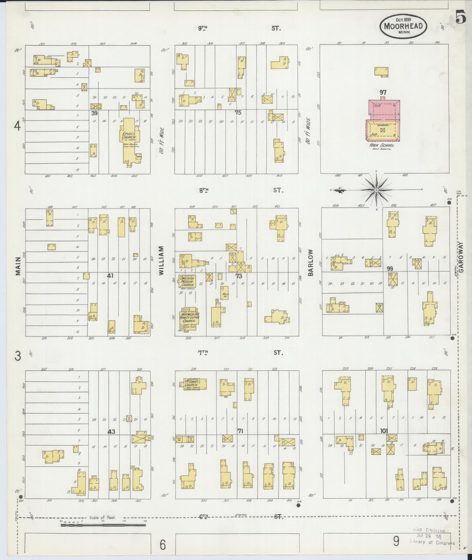 Sanborn Fire Insurance Map from Moorhead, Clay County, Minnesota (1899), Sheet #0005 - Historic Sanborn Fire Insurance Map Print, vintage old map wall art, antique decor, genealogy gift, Minnesota Minnesota map