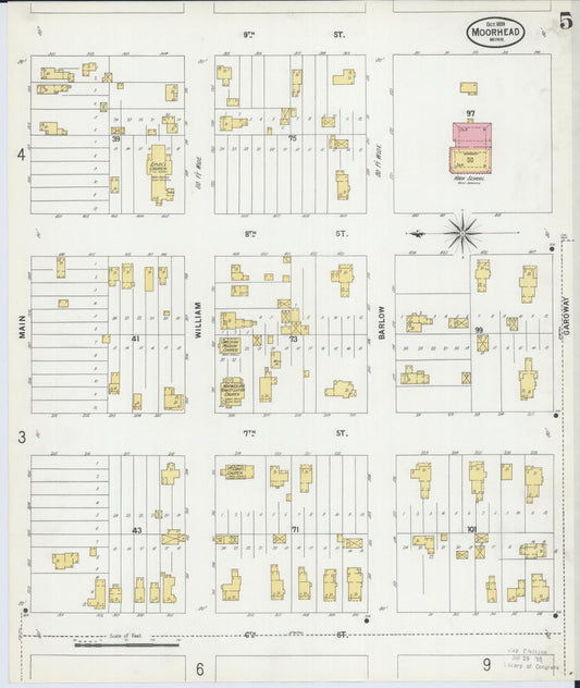 Sanborn Fire Insurance Map from Moorhead, Clay County, Minnesota (1899), Sheet #0005 - Historic Sanborn Fire Insurance Map Print, vintage old map wall art, antique decor, genealogy gift, Minnesota Minnesota map