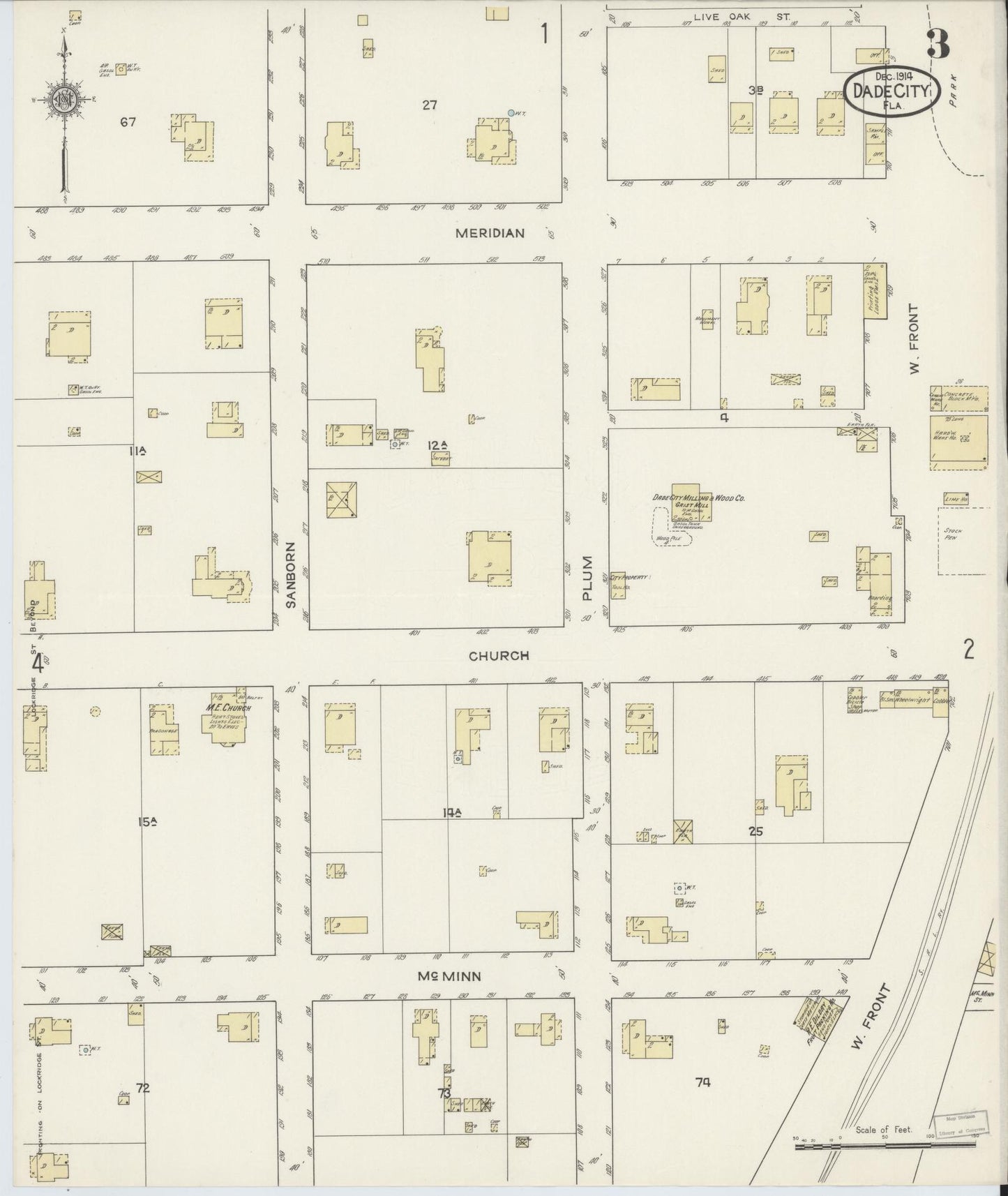 Sanborn Fire Insurance Map from Dade City, Pasco County, Florida (1914), Sheet #0003 - Complete Map Set gallery image, historic Sanborn map, vintage wall art, Florida Florida