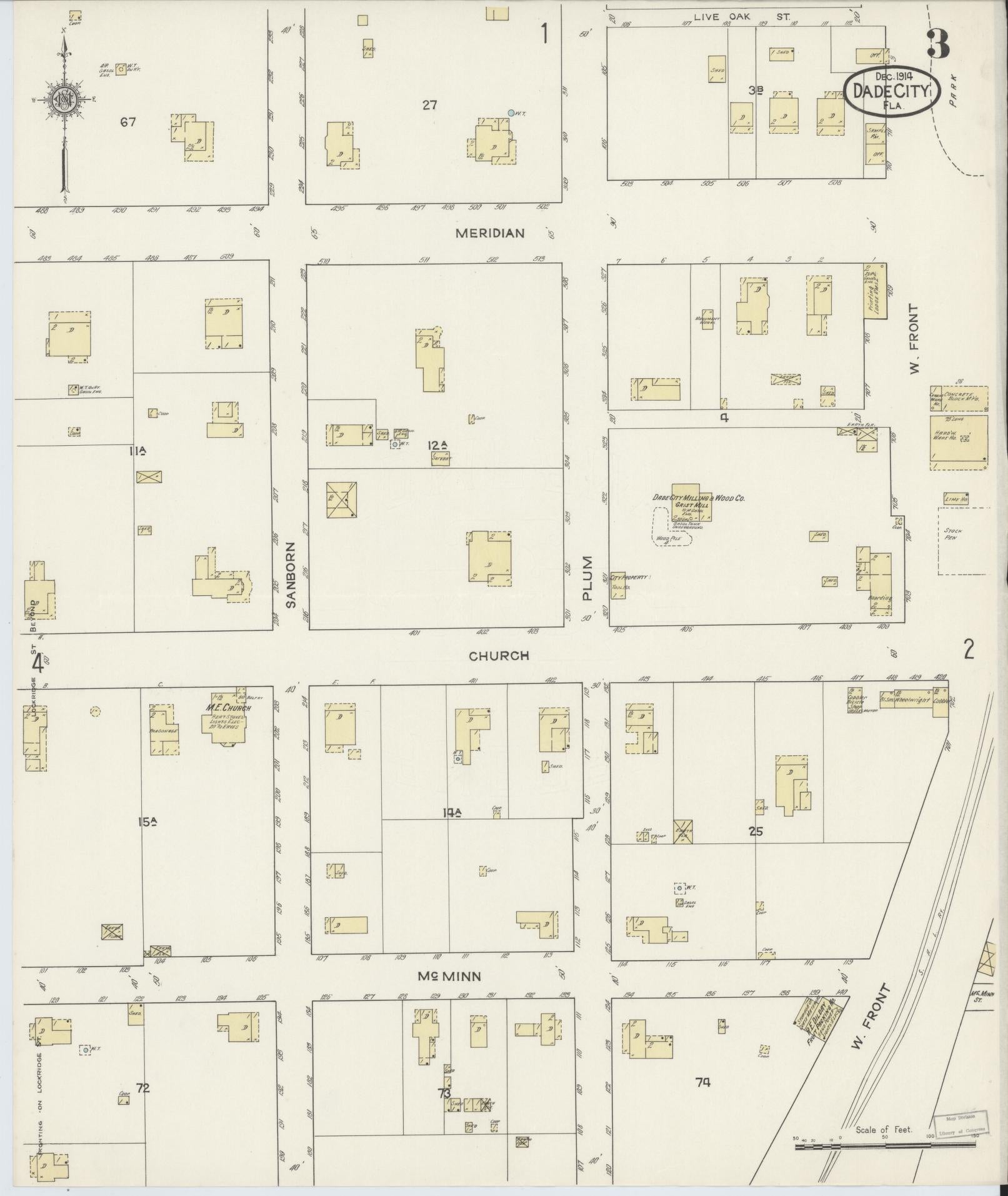 Sanborn Fire Insurance Map from Dade City, Pasco County, Florida (1914), Sheet #0003 - Complete Map Set gallery image, historic Sanborn map, vintage wall art, Florida Florida
