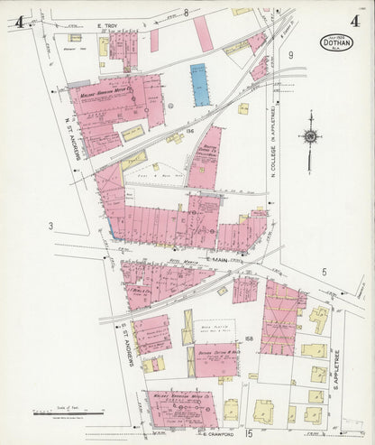 Sanborn Fire Insurance Map from Dothan, Houston County, Alabama (1924), Sheet #0004 - Complete Map Set gallery image, historic Sanborn map, vintage wall art, Alabama Alabama