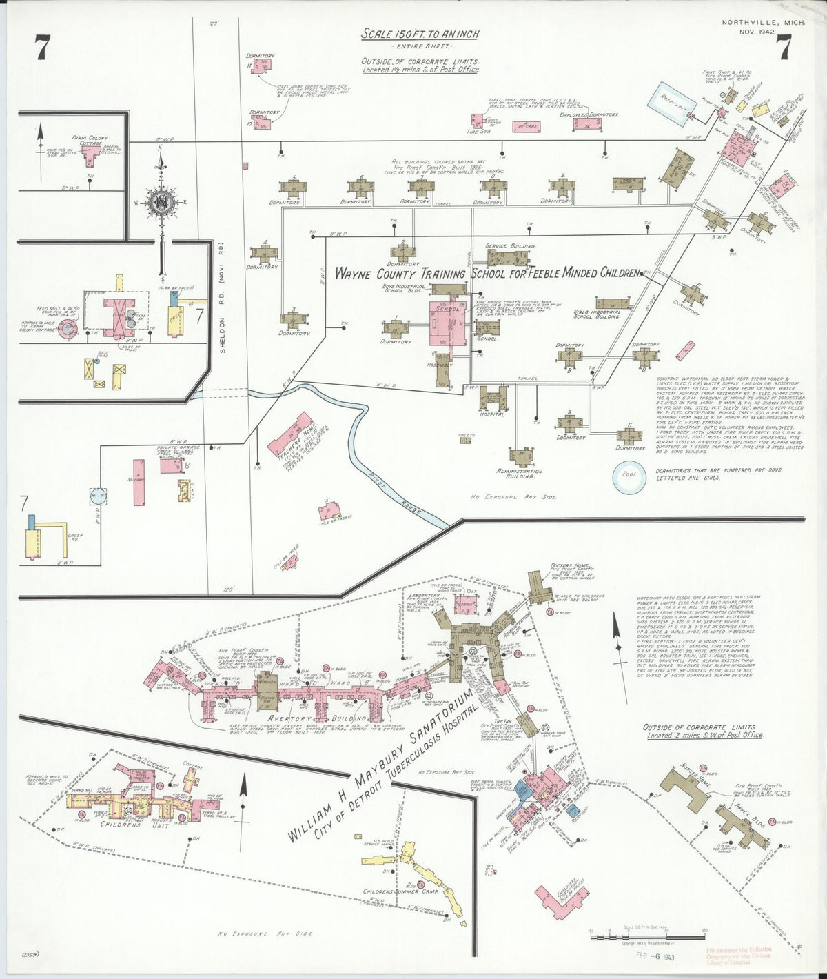 Sanborn Fire Insurance Map from Northville, Wayne County, Michigan (1942), Sheet #0007 - Historic Sanborn Fire Insurance Map Print, vintage old map wall art, antique decor, genealogy gift, Michigan Michigan map