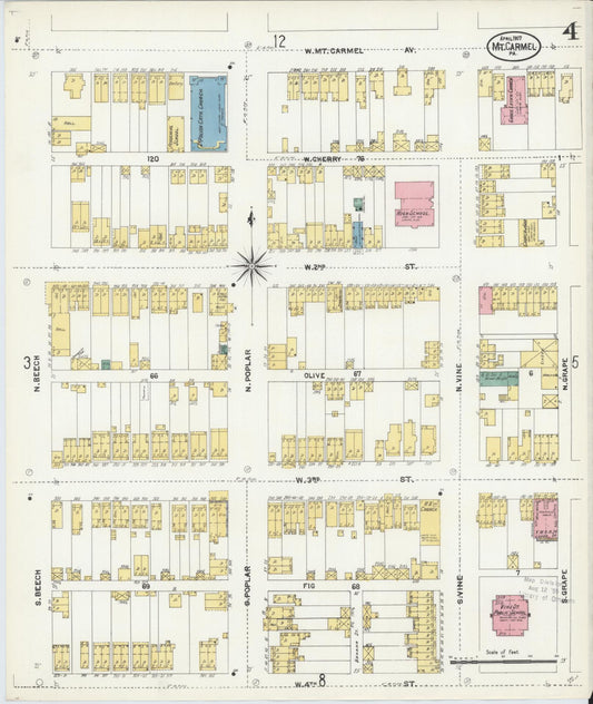 Sanborn Fire Insurance Map from Mount Carmel, Northumberland County, Pennsylvania (1907), Sheet #0004 - Historic Sanborn Fire Insurance Map Print, vintage old map wall art, antique decor, genealogy gift, Pennsylvania Pennsylvania map