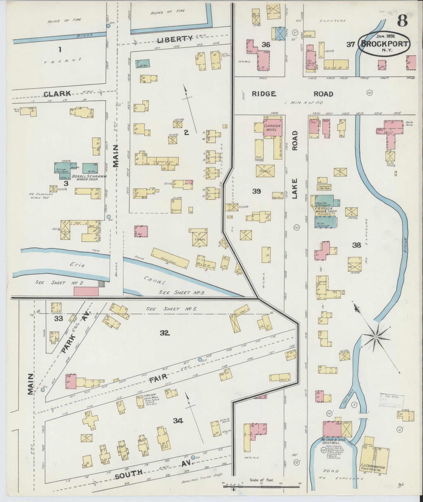 Sanborn Fire Insurance Map from Brockport, Monroe County, New York (1892), Sheet #0008 - Complete Map Set gallery image, historic Sanborn map, vintage wall art, New York New York