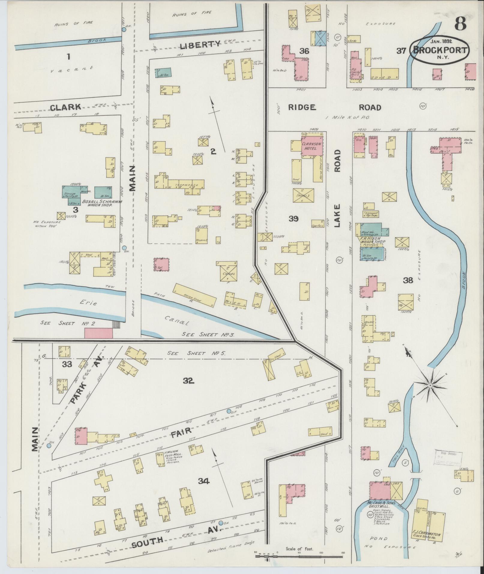 Sanborn Fire Insurance Map from Brockport, Monroe County, New York (1892), Sheet #0008 - Complete Map Set gallery image, historic Sanborn map, vintage wall art, New York New York
