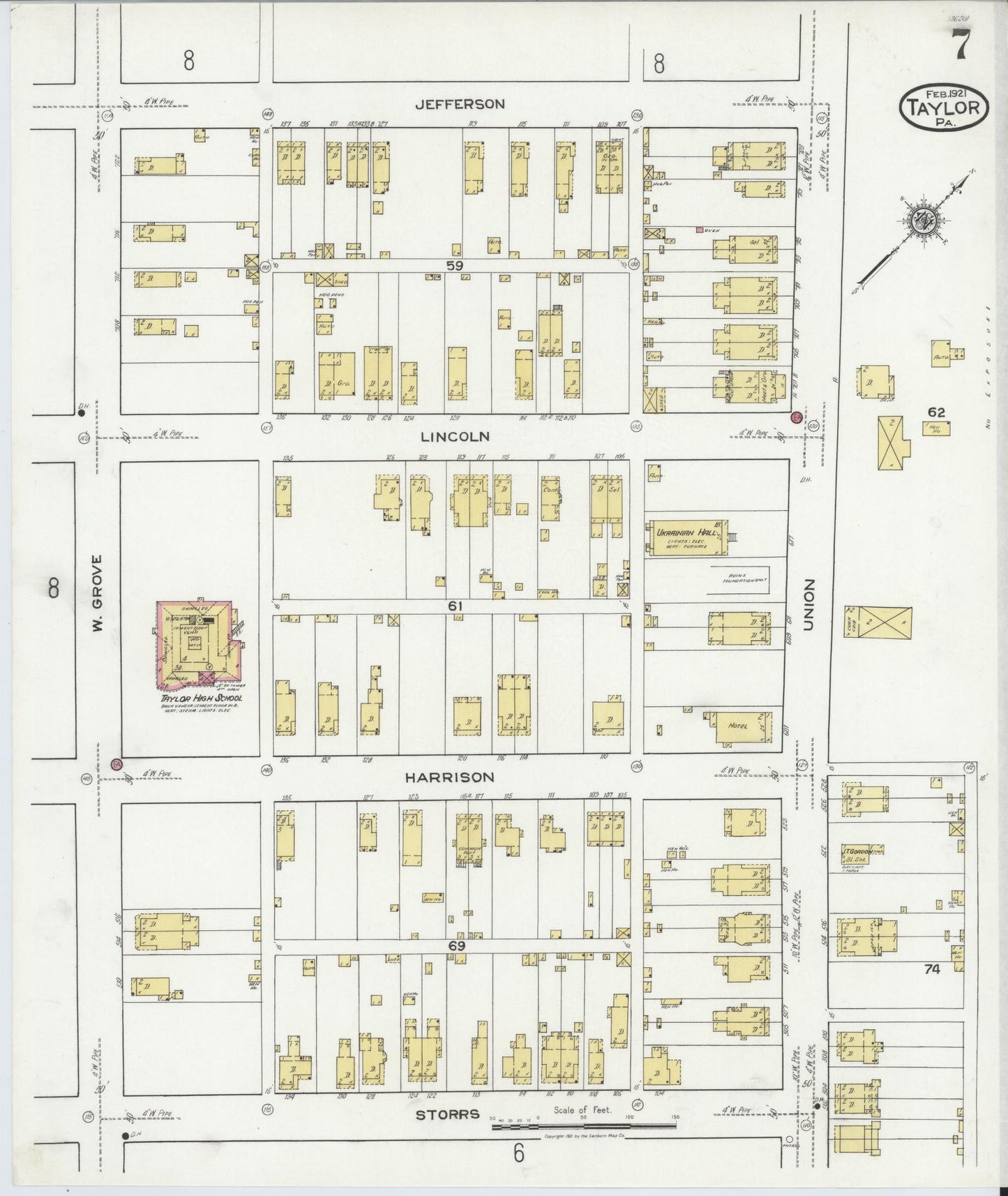 Sanborn Fire Insurance Map from Taylor, Lackawanna County, Pennsylvania (1921), Sheet #0007 - Complete Map Set gallery image, historic Sanborn map, vintage wall art, Pennsylvania Pennsylvania