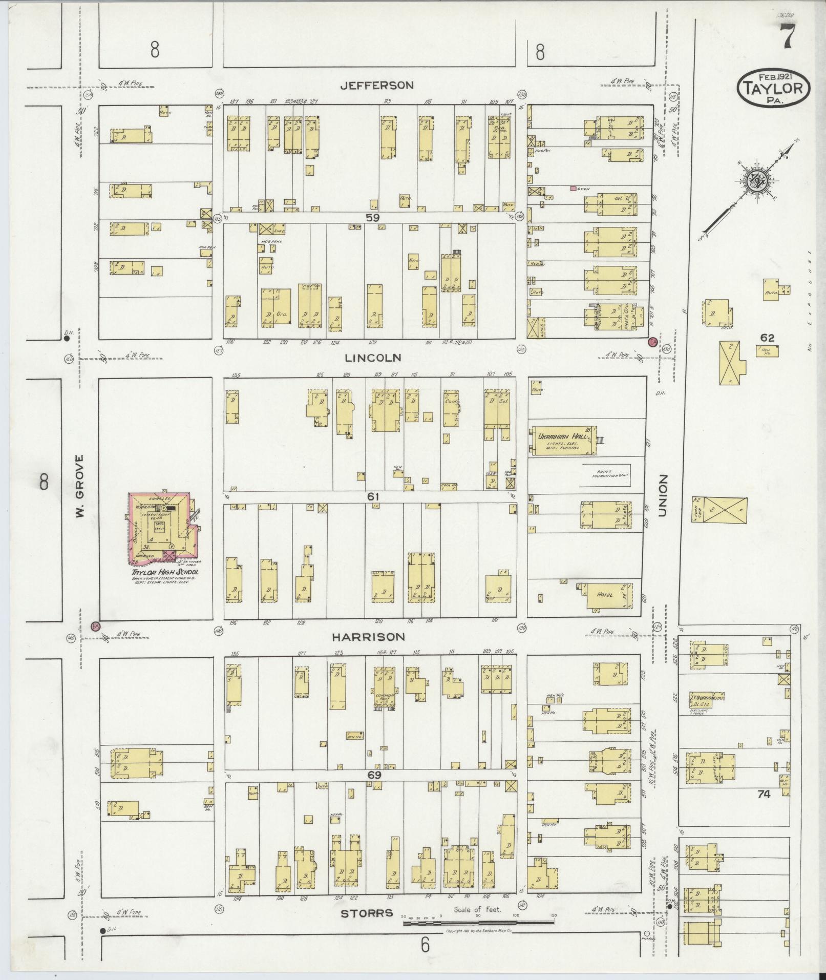 Sanborn Fire Insurance Map from Taylor, Lackawanna County, Pennsylvania (1921), Sheet #0007 - Complete Map Set gallery image, historic Sanborn map, vintage wall art, Pennsylvania Pennsylvania