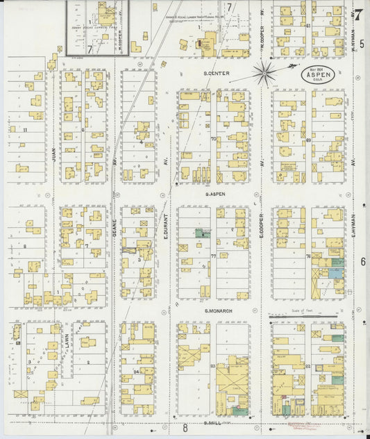 Sanborn Fire Insurance Map from Aspen, Pitkin County, Colorado (1904), Sheet #0007 - Historic Sanborn Fire Insurance Map Print, vintage old map wall art, antique decor, genealogy gift, Colorado Colorado map