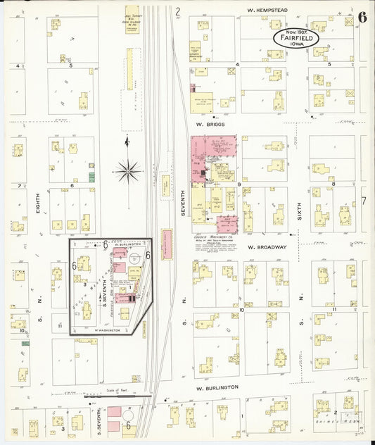 Sanborn Fire Insurance Map from Fairfield, Jefferson County, Iowa (1907), Sheet #0006 - Historic Sanborn Fire Insurance Map Print, vintage old map wall art