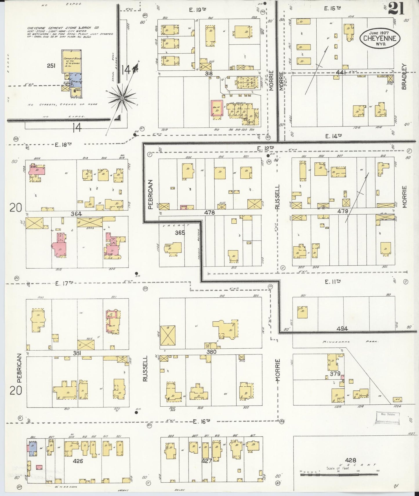 Sanborn Fire Insurance Map from Cheyenne, Laramie County, Wyoming (1907), Sheet #0021 - Complete Map Set gallery image, historic Sanborn map, vintage wall art, Wyoming Wyoming