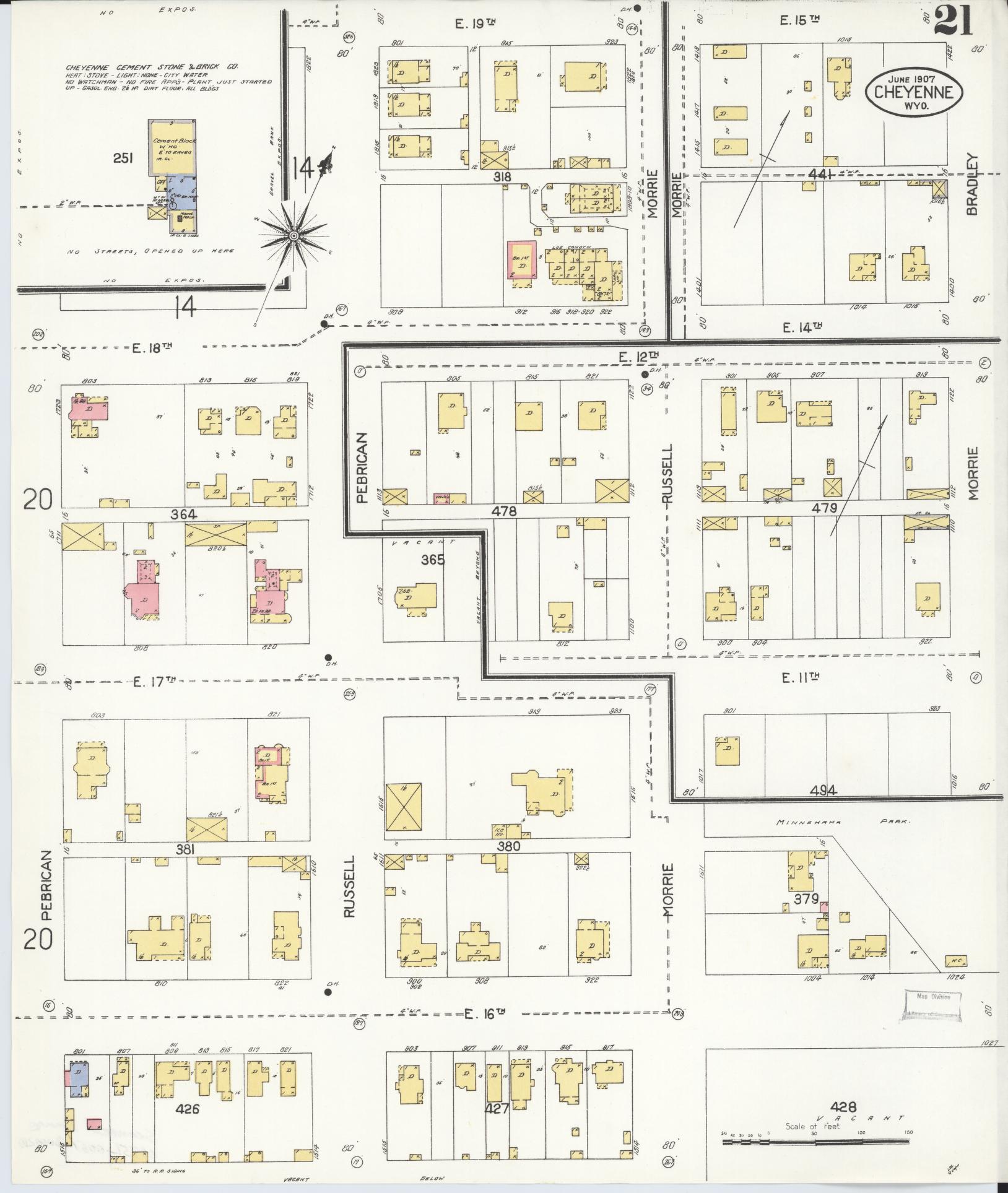 Sanborn Fire Insurance Map from Cheyenne, Laramie County, Wyoming (1907), Sheet #0021 - Complete Map Set gallery image, historic Sanborn map, vintage wall art, Wyoming Wyoming