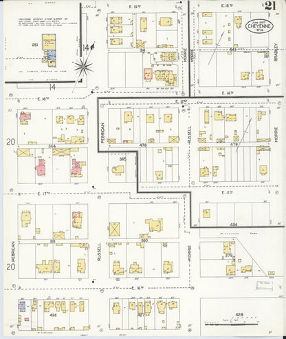 Sanborn Fire Insurance Map from Cheyenne, Laramie County, Wyoming (1907), Sheet #0021 - Complete Map Set gallery image, historic Sanborn map, vintage wall art, Wyoming Wyoming