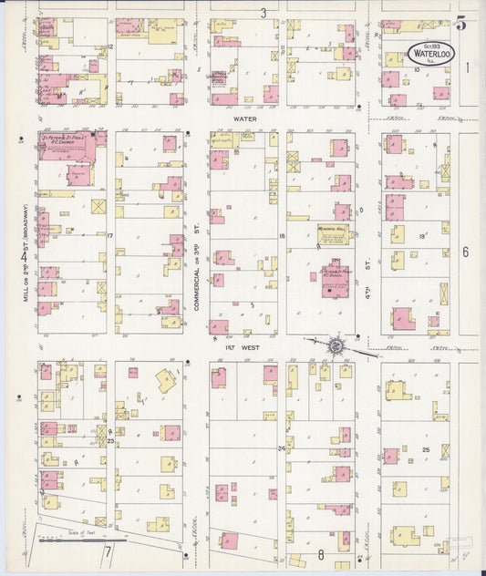 Sanborn Fire Insurance Map from Waterloo, Monroe County, Illinois (1913), Sheet #0005 - Historic Sanborn Fire Insurance Map Print, vintage old map wall art, antique decor, genealogy gift, Illinois Illinois map