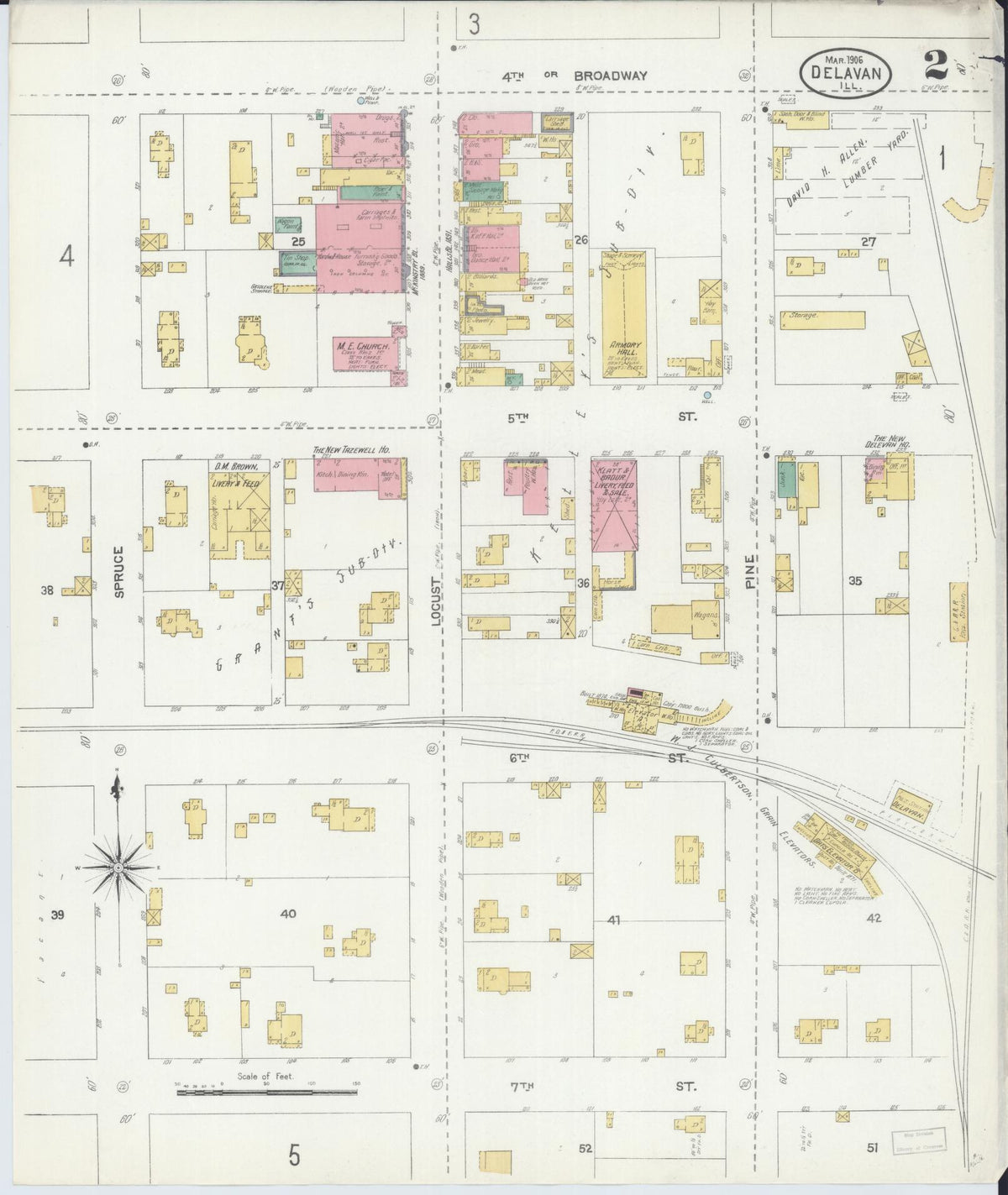 Sanborn Fire Insurance Map from Delavan, Tazewell County, Illinois (1906), Sheet #0002 - Complete Map Set gallery image, historic Sanborn map, vintage wall art, Illinois Illinois