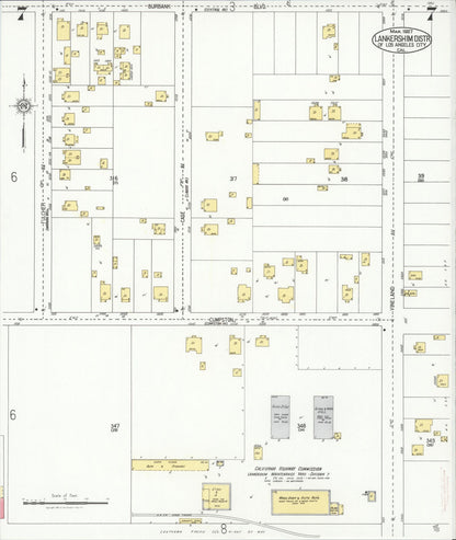 Sanborn Fire Insurance Map from Lankershim, Los Angeles County, California (1927), Sheet #0007 - Complete Map Set gallery image, historic Sanborn map, vintage wall art, California California