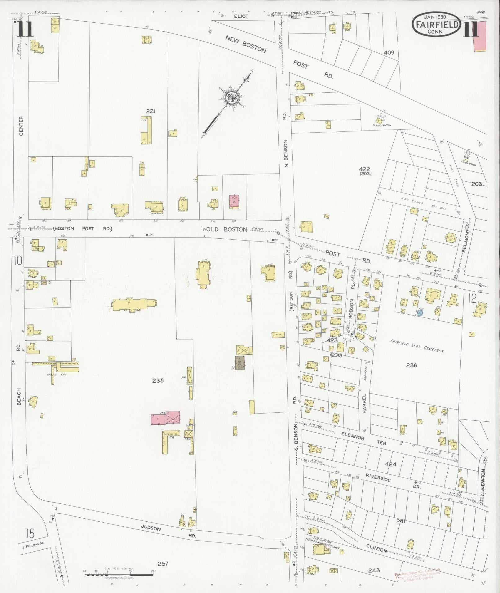 Sanborn Fire Insurance Map from Fairfield, Fairfield County, Connecticut (1930), Sheet #0011 - Complete Map Set gallery image, historic Sanborn map, vintage wall art, Connecticut Connecticut