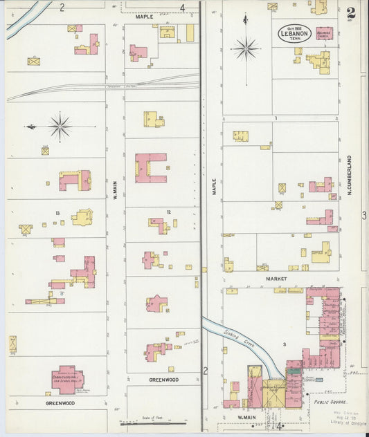 Sanborn Fire Insurance Map from Lebanon, Wilson County, Tennessee (1902), Sheet #0002 - Historic Sanborn Fire Insurance Map Print, vintage old map wall art, antique decor, genealogy gift, Tennessee Tennessee map