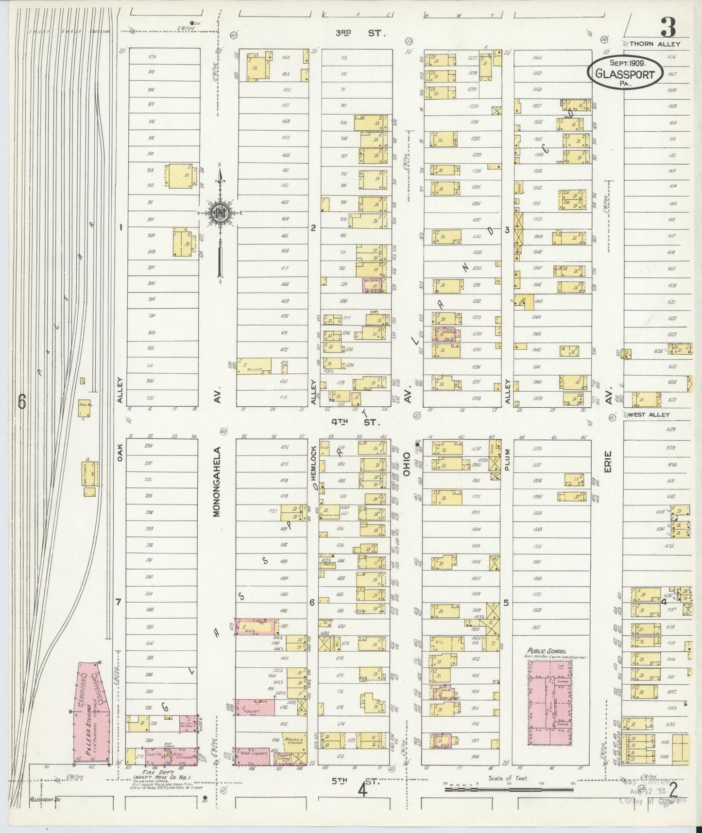 Sanborn Fire Insurance Map from Glassport, Allegheny County, Pennsylvania (1909), Sheet #0003 - Historic Sanborn Fire Insurance Map Print, vintage old map wall art, antique decor, genealogy gift, Pennsylvania Pennsylvania map