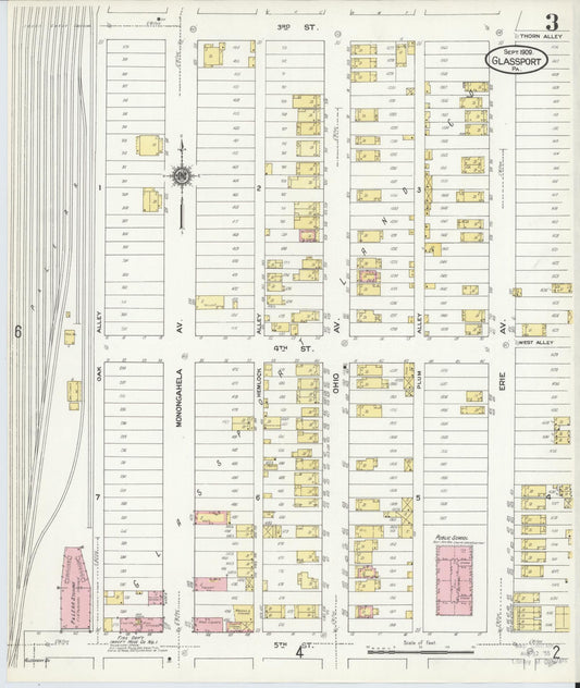 Sanborn Fire Insurance Map from Glassport, Allegheny County, Pennsylvania (1909), Sheet #0003 - Historic Sanborn Fire Insurance Map Print, vintage old map wall art, antique decor, genealogy gift, Pennsylvania Pennsylvania map