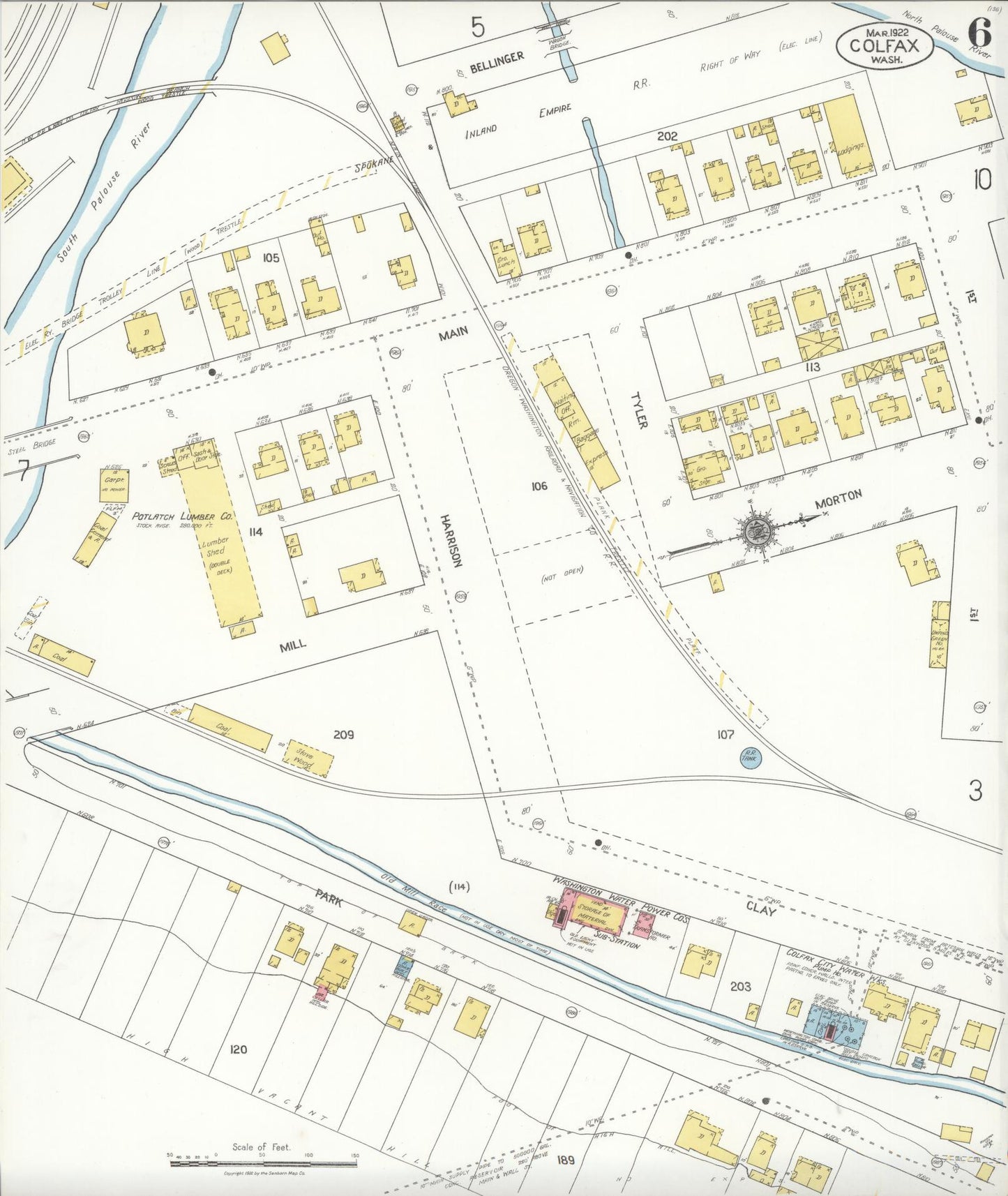 Sanborn Fire Insurance Map from Colfax, Whitman County, Washington (1922), Sheet #0006 - Complete Map Set gallery image, historic Sanborn map, vintage wall art, Washington Washington