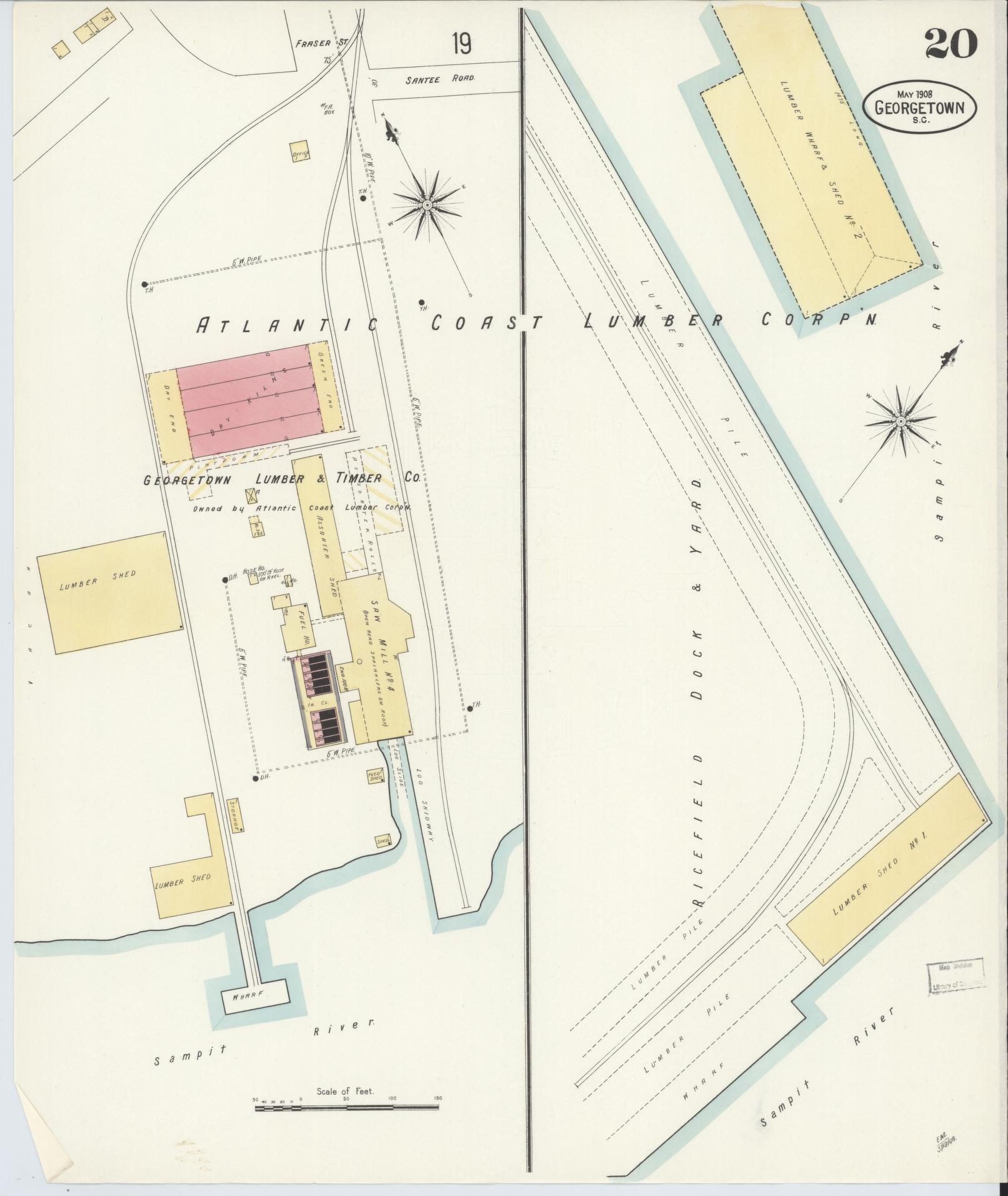 Sanborn Fire Insurance Map from Georgetown, Georgetown County, South Carolina (1908), Sheet #0020 - Complete Map Set gallery image, historic Sanborn map, vintage wall art, South Carolina South Carolina