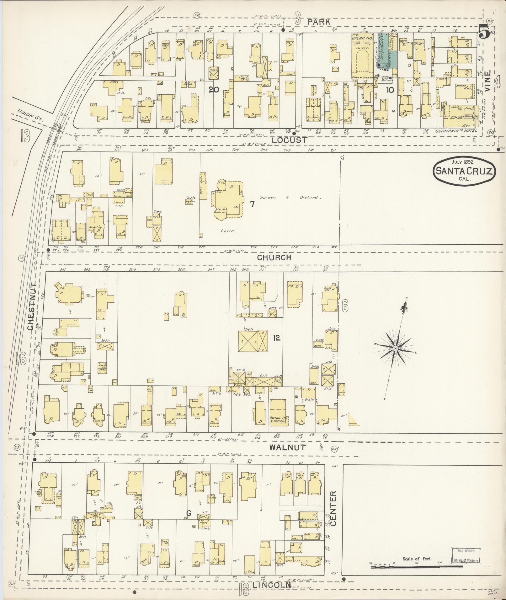 Sanborn Fire Insurance Map from Santa Cruz, Santa Cruz County, California (1892), Sheet #0005 - Complete Map Set gallery image, historic Sanborn map, vintage wall art, California California