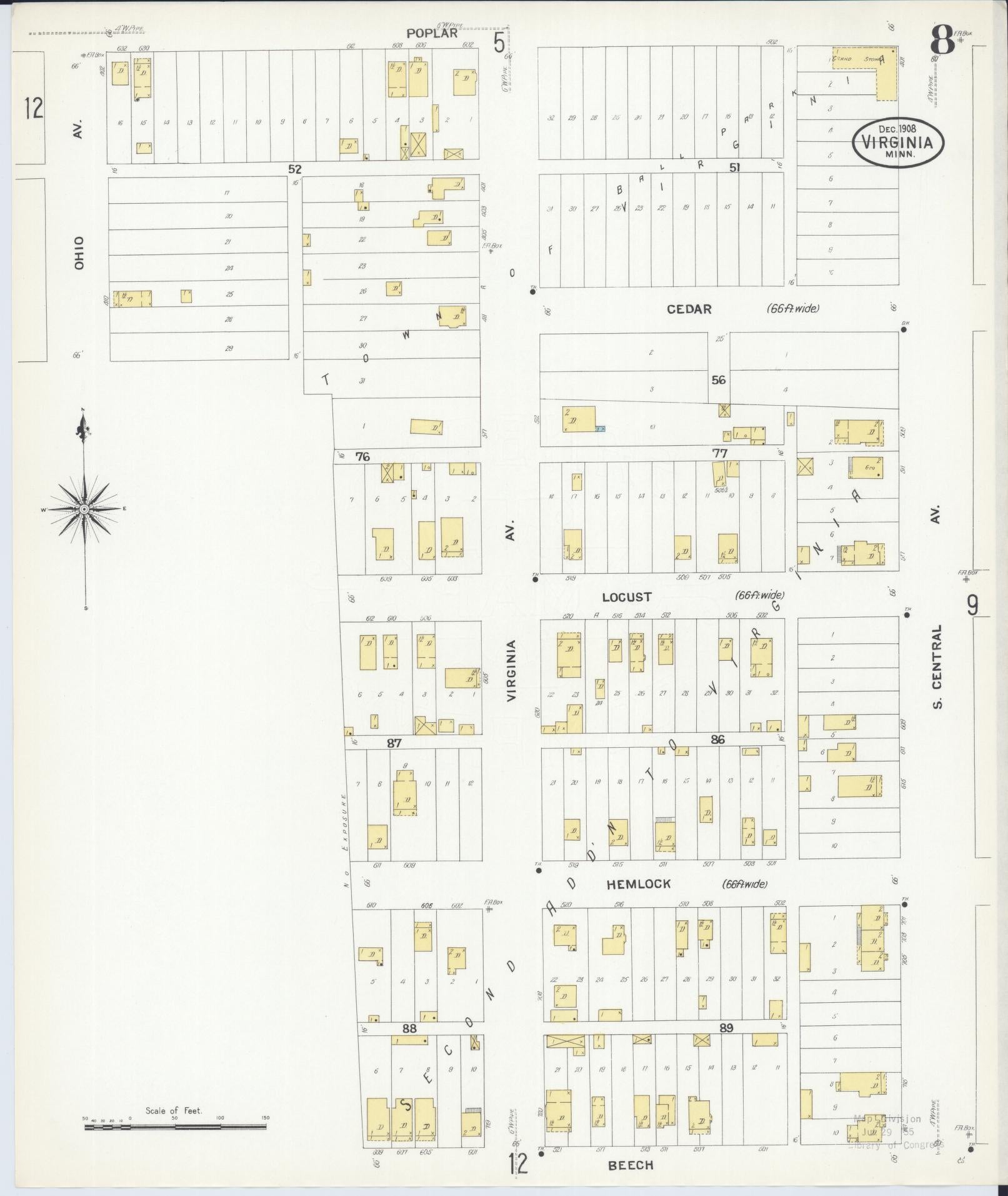 Sanborn Fire Insurance Map from Virginia, Saint Louis County, Minnesota (1908), Sheet #0008 - Complete Map Set gallery image, historic Sanborn map, vintage wall art, Minnesota Minnesota