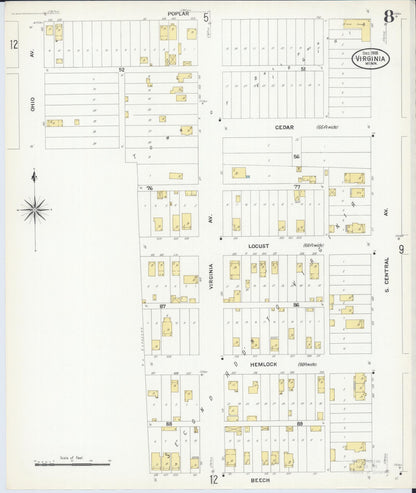 Sanborn Fire Insurance Map from Virginia, Saint Louis County, Minnesota (1908), Sheet #0008 - Complete Map Set gallery image, historic Sanborn map, vintage wall art, Minnesota Minnesota