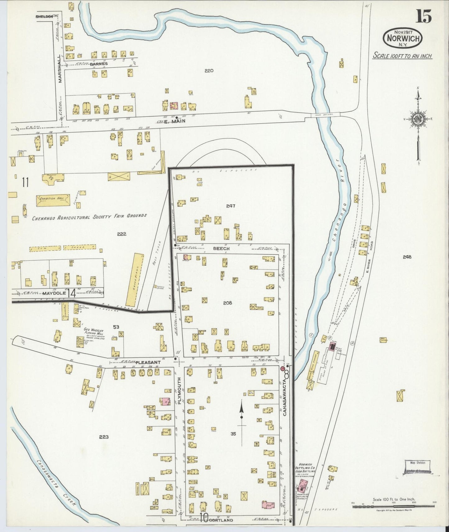 Sanborn Fire Insurance Map from Norwich, Chenango County, New York (1917), Sheet #0015 - Historic Sanborn Fire Insurance Map Print, vintage old map wall art, antique decor, genealogy gift, New York New York map