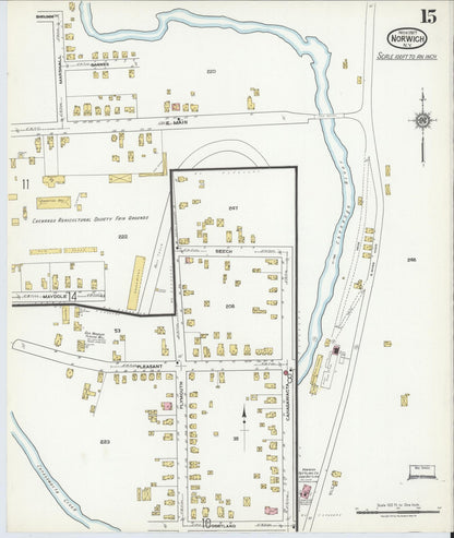 Sanborn Fire Insurance Map from Norwich, Chenango County, New York (1917), Sheet #0015 - Historic Sanborn Fire Insurance Map Print, vintage old map wall art, antique decor, genealogy gift, New York New York map