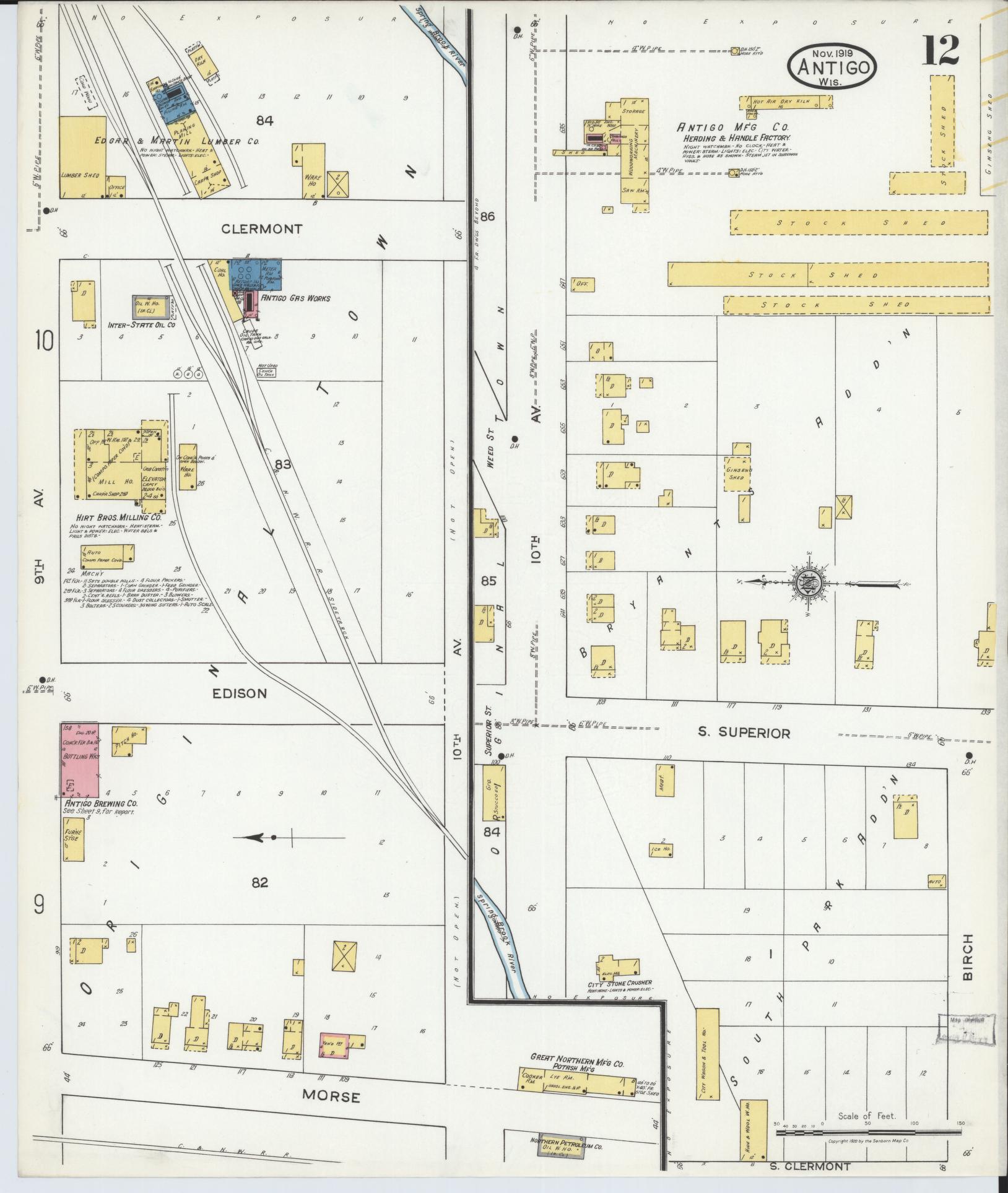 Sanborn Fire Insurance Map from Antigo, Langlade County, Wisconsin (1919), Sheet #0012 - Complete Map Set gallery image, historic Sanborn map, vintage wall art, Wisconsin Wisconsin