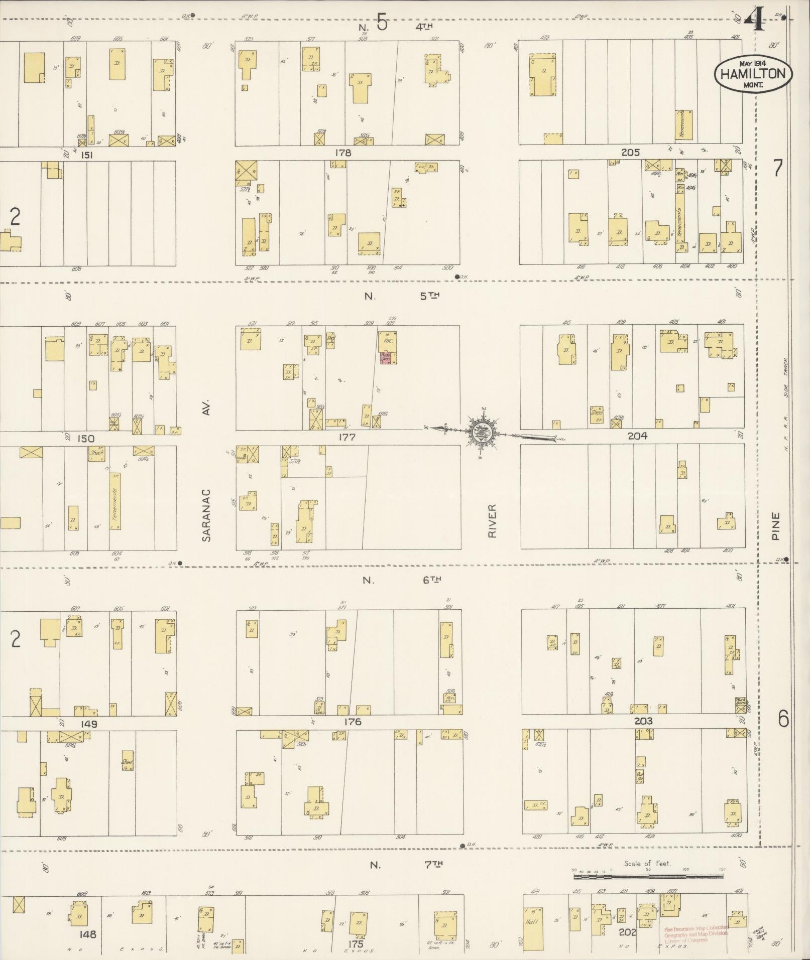 Sanborn Fire Insurance Map from Hamilton, Ravalli County, Montana (1914), Sheet #0004 - Historic Sanborn Fire Insurance Map Print, vintage old map wall art, antique decor, genealogy gift, Montana Montana map