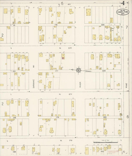 Sanborn Fire Insurance Map from Hamilton, Ravalli County, Montana (1914), Sheet #0004 - Historic Sanborn Fire Insurance Map Print, vintage old map wall art, antique decor, genealogy gift, Montana Montana map