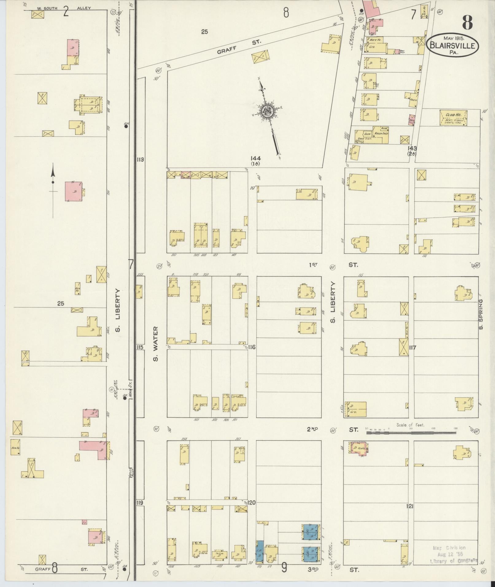 Sanborn Fire Insurance Map from Blairsville, Indiana County, Pennsylvania (1915), Sheet #0008 - Historic Sanborn Fire Insurance Map Print, vintage old map wall art, antique decor, genealogy gift, Blairsville Indiana map